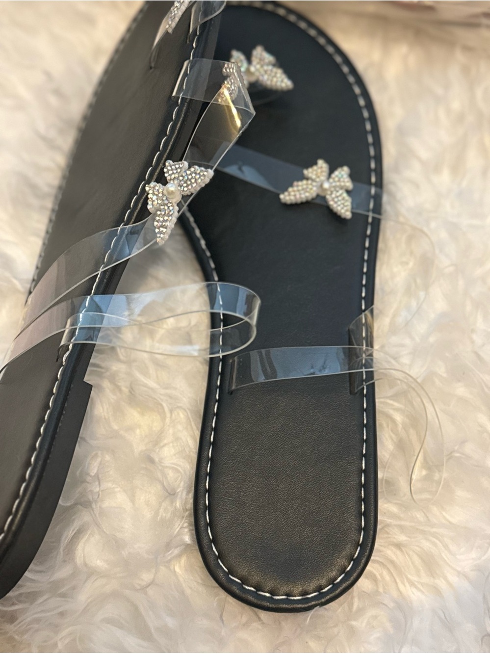 Clear Butterfly Rhinestone Flat Sandals - Women - Picture 5 of 7